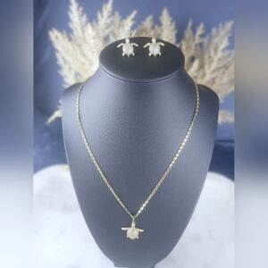 Gold Plated Turtle Pendant Necklace and Stud Earrings Set